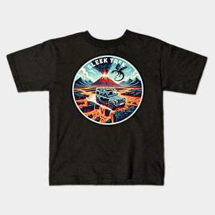 An Suv Crossing A Lava Field, Sleek Trek Kids T-Shirt